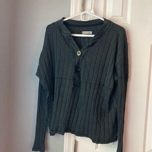 Free People | Large | Long Sleeve Ribbed Button Shirt Gray